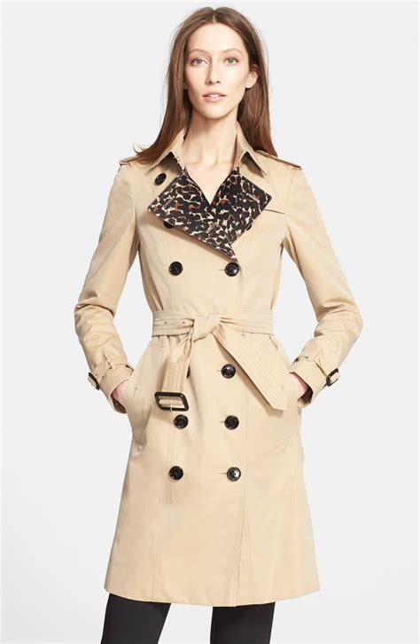 Burberry Sandringham' Leopard Print Trim Trench Coat 